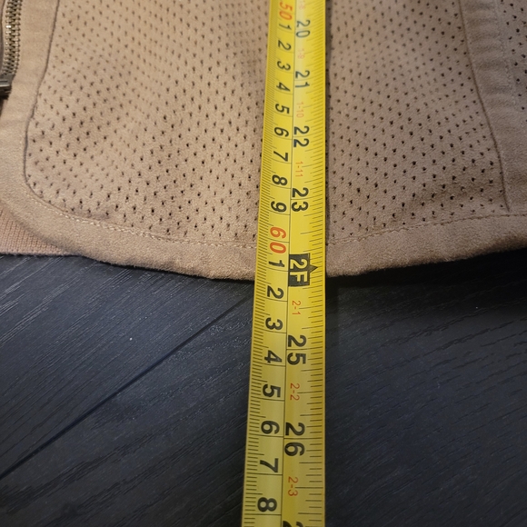 Allison Daley Petite Tan Faux Suede Zip Jacket Perforated Lightweight - Picture 9 of 10